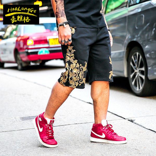

men's pants designer popular summer plus size men's shorts, fat casual pants, man's guard five point large pants 51gr, Black