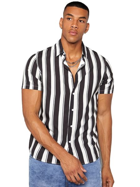 

men striped button up shirt c8r0#, White;black