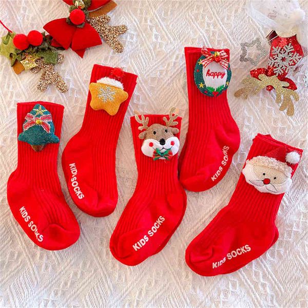 Baby Mädchen Socken Herbst Kleinkind Jungen Weiche Nette Cartoon Kinder Weihnachten Socke Baumwolle Rot Neugeborenen Socken Für 0-4 jahre L220716