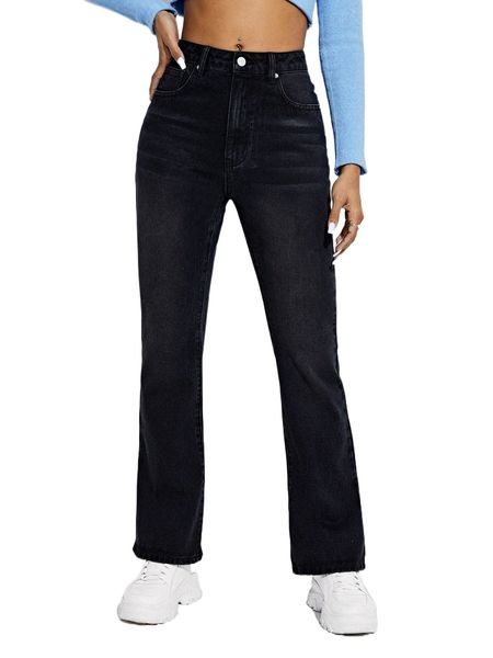 

slant pocket flare leg jeans m4vx#, Blue