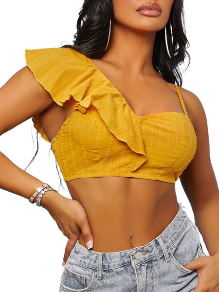 

sxy asymmetrical neck ruffle detail crop d3yj#, White