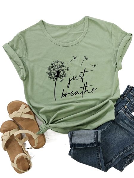 

plus dandelion and slogan graphic tee m1dc#, Black