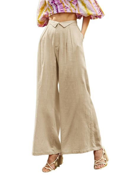 

overlap waist wide leg pants x6cf#, Black;white