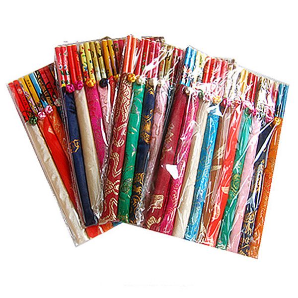 

chinese knot bamboo chopsticks with silk bags wedding party favors 10 pair / pack