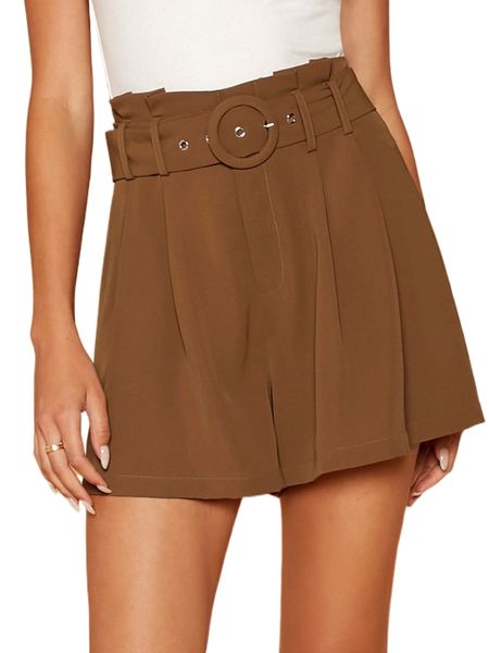

paperbag waist belted wide leg shorts 738e#, White;black