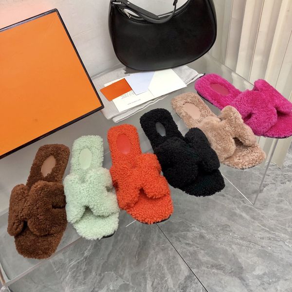 

22ss teddy fluffy slippers flat sandals luxury designers tone ladies classic fashion new spring summer ladies party dress shoes, Black