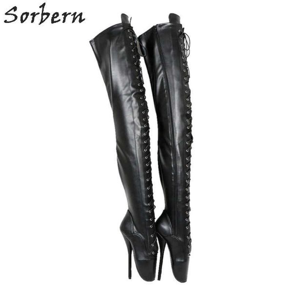 

sorbern  inch ballet heels crotch thigh high boots for women stilettos custom alternative footwear custom fetish boots, Black