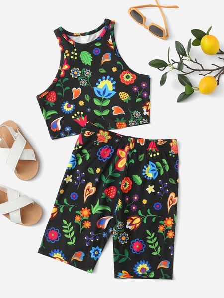 

sheen girls' printed vest and shorts set she, White