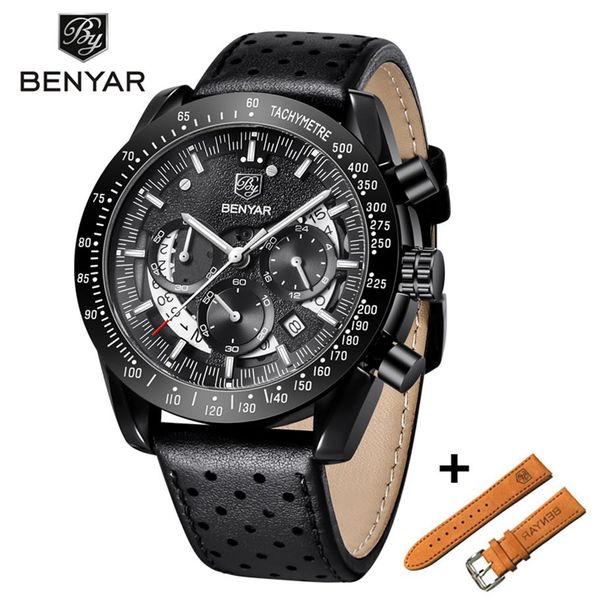 

benyar casual fashion chronograph stainless steel watches set men business quartz male wristwatch relogio masculino239e, Slivery;brown