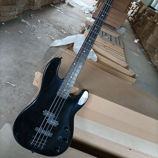 

4 strings black electric bass guitar rosewood fretboard with dot inlay