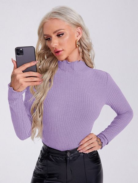 

lettuce trim rib-knit form fitted tee t07q#, White