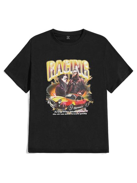 

extended sizes men figure & letter graphic tee g8wb#, White;black