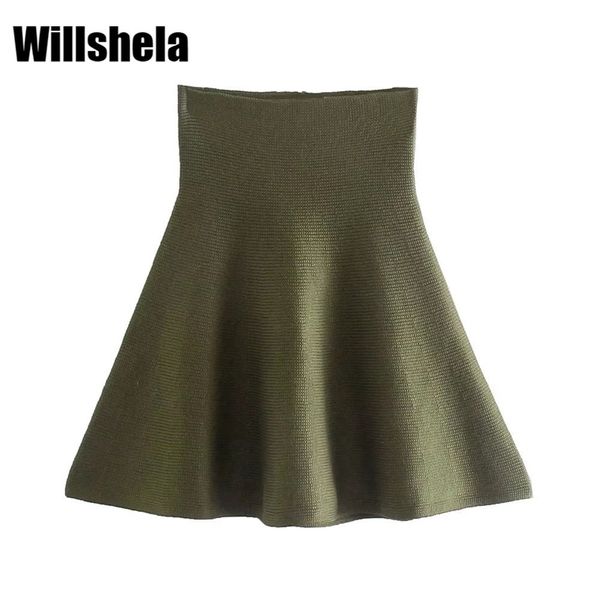 Willshela mulheres moda malha mini saia alta cintura elástica cintura chique senhora mulher vintage casual malha saias curtas 220322