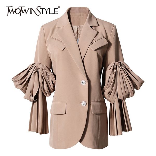 

black patchwork ruffle blazer for women notched long sleeve korean casual blazers female fashion clothing 210423, White;black