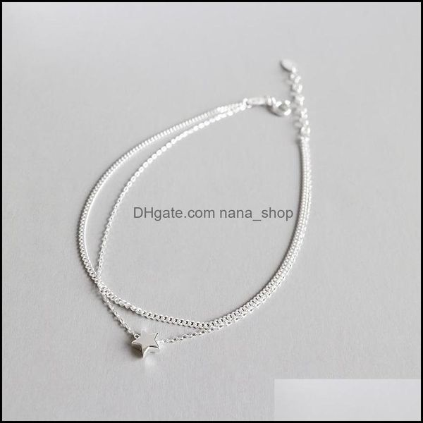 

anklets jewelry real 925 sterling sier ankle bracelet fine double layers star charm for women girls lovely gift yma013 drop delivery nk, Red;blue