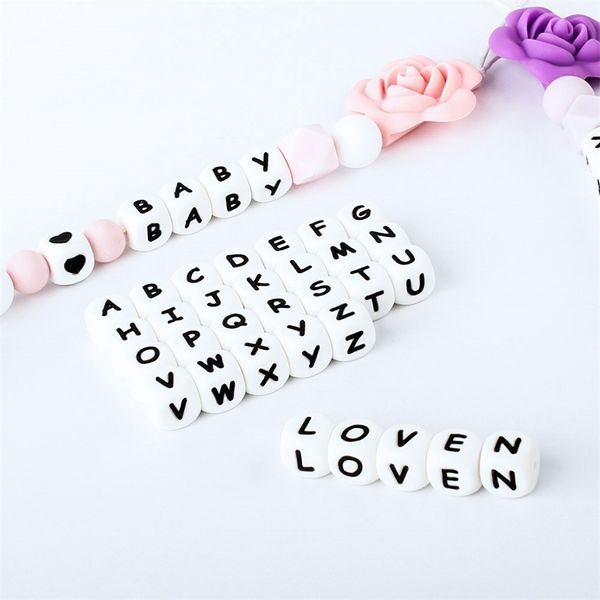 

15361002005001000pcs letter silicone beads 12mm baby teether beads chewing alphabet bead for personalized name diy teething 220602