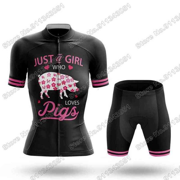 

2021 fashion women cycling jersey sets funny pig cycling clothing summer road bike shirt suit bicycle pants maillot ciclismo ropa, Black;red