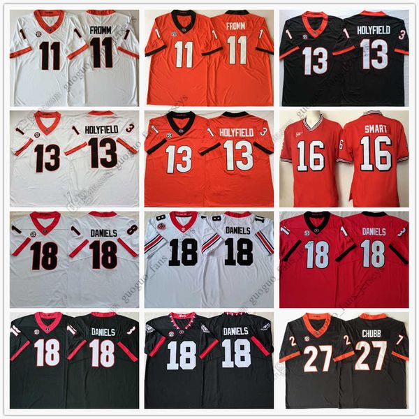 

ncaa georgia bulldogs college football jersey 11 jake fromm 13 elijah holyfield 16 ckirby smart 18 jt daniels 27 nick chubb red blue jersey, Black