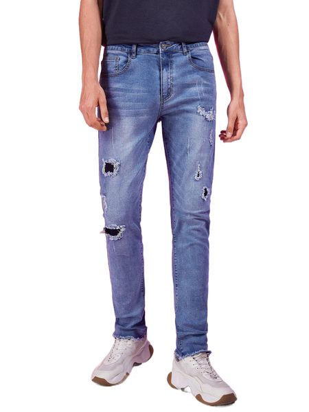 

romwe guys light washed ripped jeans k2t5#, Blue