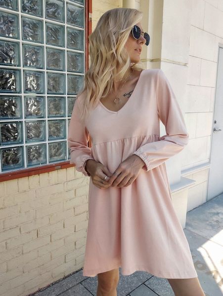 

v neck lantern sleeve smock dress y8oa#, Black;gray