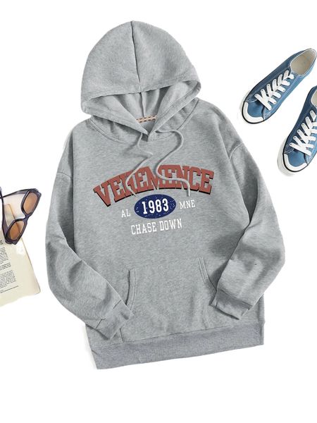 

letter graphic kangaroo pocket drawstring thermal hoodie e8y2#, Black