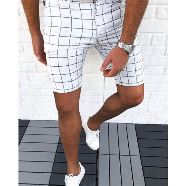 

est men s summer casual shorts black plaid striped cotton pants fashion male bermuda beach men trousers business clothing 220621, White;black