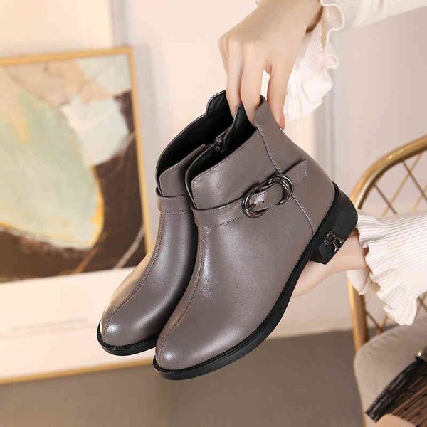 

slippers autumn winter british low heel middle zipper women's short boots single shoes with plush cotton leather large bnth, Black