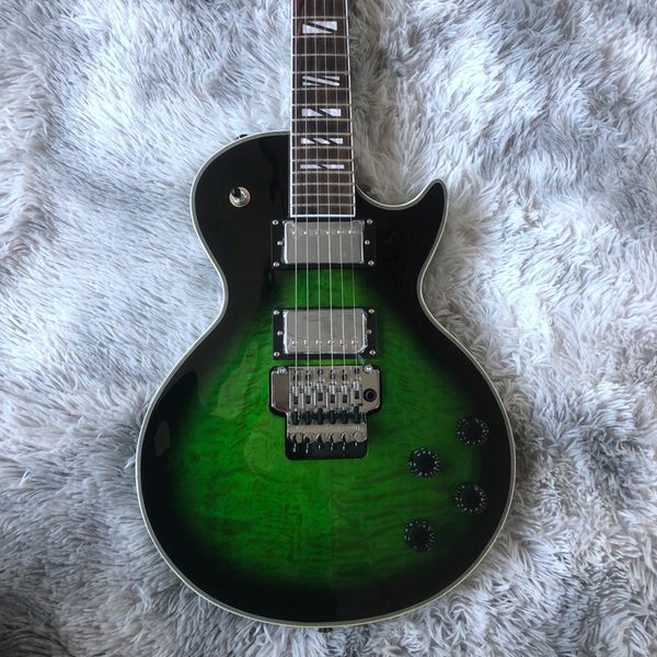 

2022 years popular new arrival green color electric guitar wholesale from china ebony wood fingerboard quilted on guitar nahogany wood body