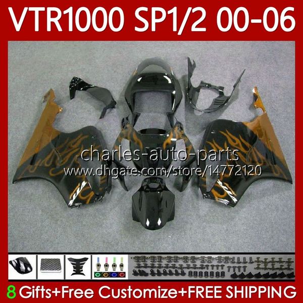 Kit de corpo para Honda VTR1000 RTV1000 RC51 00 01 02 03 04 05 06 Bodywork 123No.42 VTR Gold Chamas 1000 SP1 SP2 2000 2001 2002 2003 2005 2006 VTR-1000 2000-2006