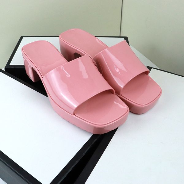 

women's rubber high heels sandals ladies fruit platform slippers summer new embossed candy color outdoor beach women's designer tr, Black