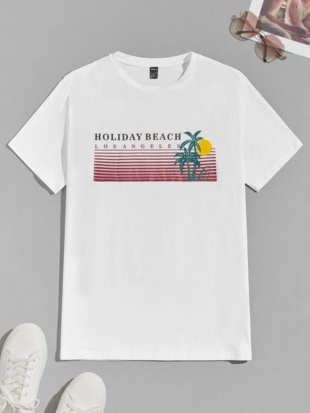 

men tropical & letter graphic tee s0dg#, White;black