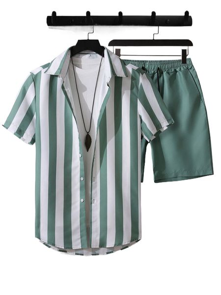 

men striped print shirt & shorts without tee q6sb#, Gray