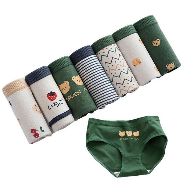 

7pcs women's cotton underwear panties underpants print briefs girls lingeries panty plus size woman intimates for women 220426, Black;pink