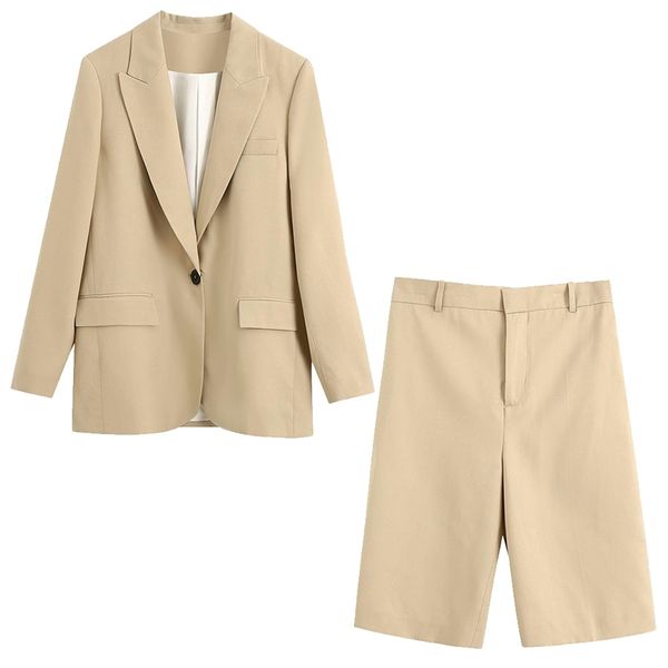 

2020 new autumn women 2 pieces set khaki solid long sleeve v neck coat shorts suit female fashion casual clothes lj201117, White