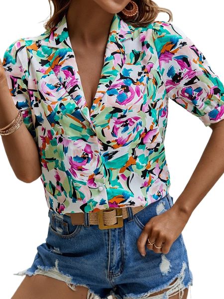 

floral print lapel neck blouse q2xw#, White