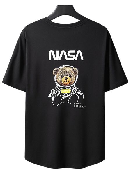 

men bear & slogan graphic tee w09k#, White;black