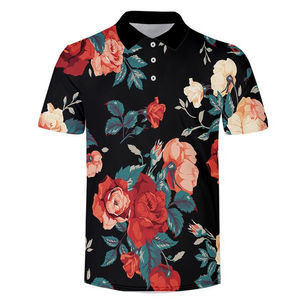 

lcfa mens flower leaf sunflower rose printed hawaiian shirt turn down collar short sleeve button casual beach shirt loose blouse, White;black