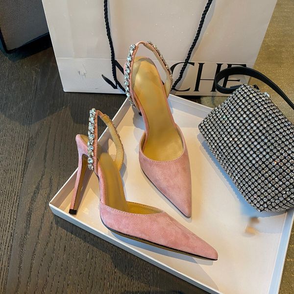

2022 sandals summer new frosted fashion women's shoes stilettos temperament high heels erogenous zone diamond sequined pointy shoes wom, Black