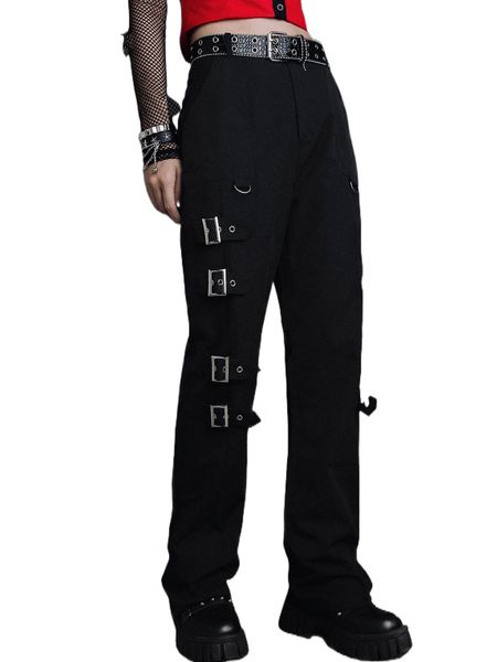 

romwe punk rock solid grommet eyelet pants x3pe#, Black;white