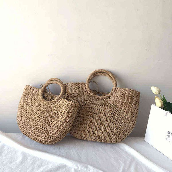 

moon bag beach holiday women's bag hand simple pure color woven style leisure straw