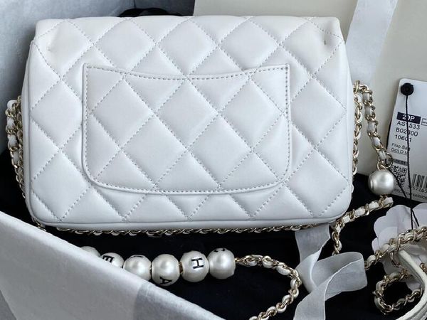 

realfine bags 5a as1533 22cm pearl logo strap flap handbag shoulder purses for men with dust bag