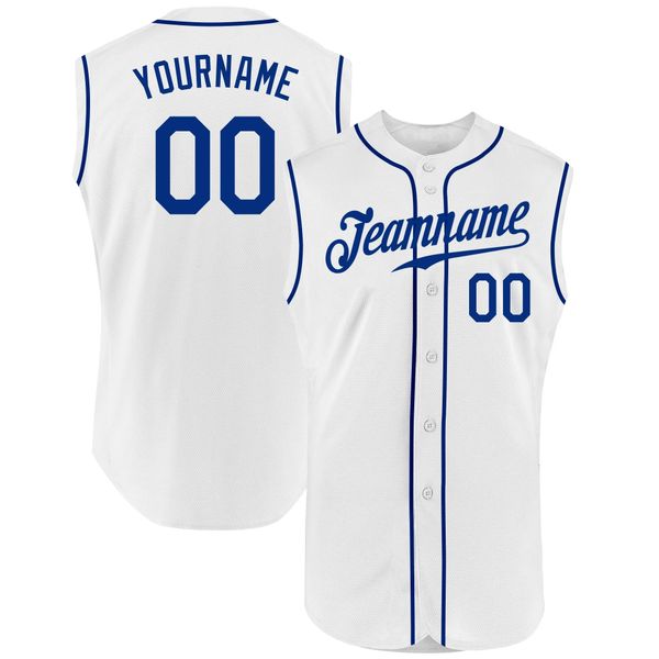 

custom white royal authentic sleeveless baseball jersey, Blue;black