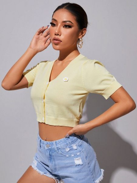 

buttoned front floral appliques cardigan i4xq#, White;black