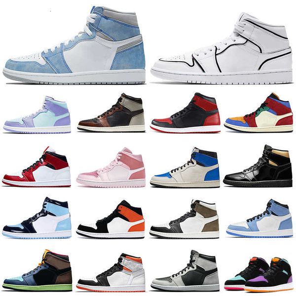 

discount 1s men basketball shoes 1 university blue obsidian bred shadow digital pink women mens trainers sports sneakers wholesale, Black;white