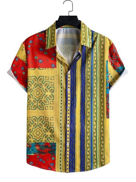 

men floral & striped print shirt 97ak#, White;black