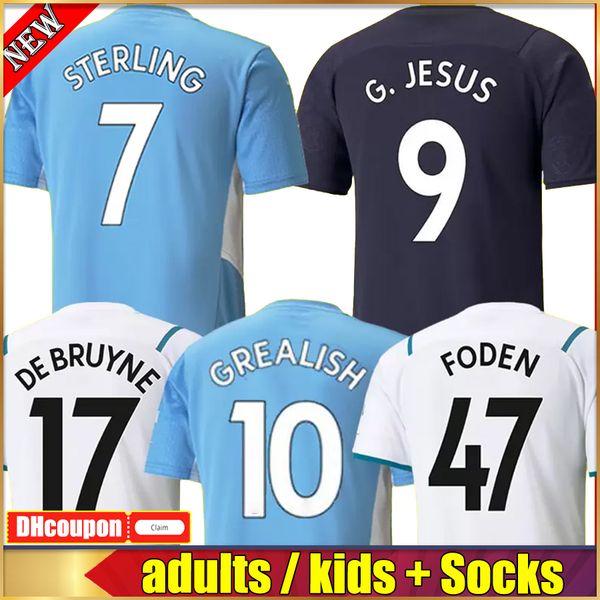 

2022 soccer jerseys man kids kit uniform grealish sterling 21 22 football shirt manchester foden de bruyne gesus bernardo mahrez ferran, Black;yellow
