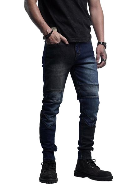 

romwe guys color-block jeans u75m#, Blue