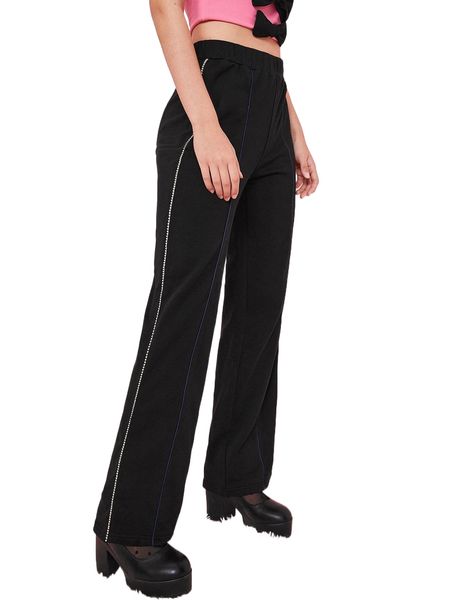 

rhinestone detail wide leg joggers z2zm#, Black;white
