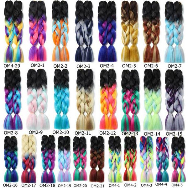 

24inch 60cm synthetic braiding hair mixed color ombre rainbow jumbo braids hair extensions heat resistant, Black
