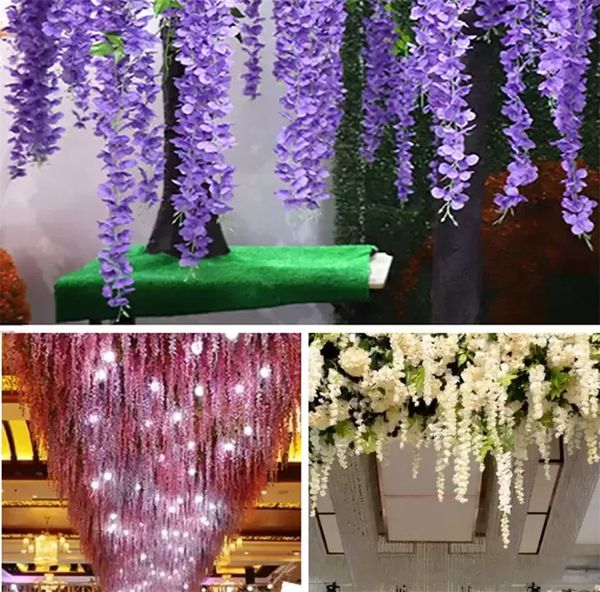 Wisteria Artificial Flower Wreath Wreath Rattan Artificial Flower String Arch 12pcs Lot Decoração de jardim de casamento Decoração de jardim